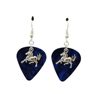 Running Horse Charm on Guitar Pick Earrings - Choose Color - Handmade USA